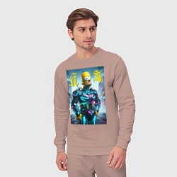 Костюм хлопковый мужской Homer Simpson - neon glow ai art, цвет: пыльно-розовый — фото 2