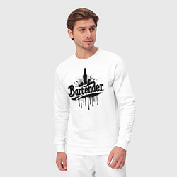 Костюм хлопковый мужской Бармен бутылка и бокалы, цвет: белый — фото 2