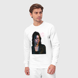 Костюм хлопковый мужской Билли Айлиш смотрит вниз, цвет: белый — фото 2