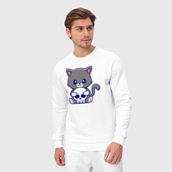 Костюм хлопковый мужской Котик и черепок, цвет: белый — фото 2