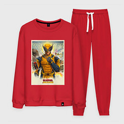 Костюм хлопковый мужской Россомаха стоит и дэдпул рядом, цвет: красный