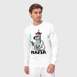 Костюм хлопковый мужской Бендер в шубе с сигарой - мафия, цвет: белый — фото 2