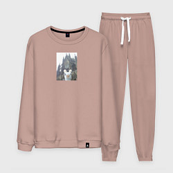 Костюм хлопковый мужской Зайяц турист, цвет: пыльно-розовый