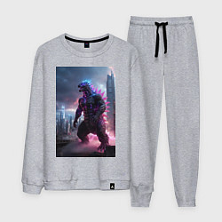 Костюм хлопковый мужской Годзилла посреди мегаполиса, цвет: меланж