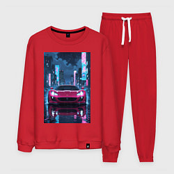 Костюм хлопковый мужской Вишневый спорткар по мокрой дороге, цвет: красный