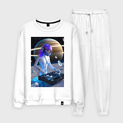 Костюм хлопковый мужской Девушка космо DJ с сатурном, цвет: белый