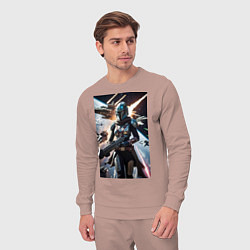 Костюм хлопковый мужской Девушка-мандалорец летит в космосе, цвет: пыльно-розовый — фото 2