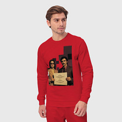 Костюм хлопковый мужской Мужчина и девушка держат схему НЛО ретрофутуризм п, цвет: красный — фото 2