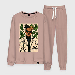 Костюм хлопковый мужской XXXTentacion и доллары, цвет: пыльно-розовый