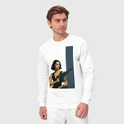 Костюм хлопковый мужской Девушка и автомат ретрофутуризм поп-арт 1970-е, цвет: белый — фото 2