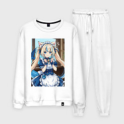 Костюм хлопковый мужской Горничная с ушками в maid cafe, цвет: белый