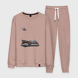 Костюм хлопковый мужской Летающая пожарная машина ретрофутуризм, цвет: пыльно-розовый