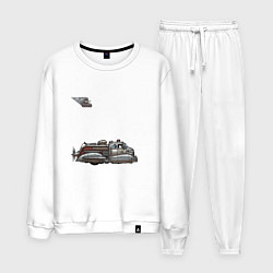 Костюм хлопковый мужской Ретрофутуризм летающая пожарная машина, цвет: белый