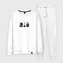 Костюм хлопковый мужской Матрёшка и медведь, цвет: белый