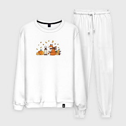 Костюм хлопковый мужской Лиса с тыквами и фонарём, цвет: белый