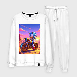 Мужской костюм Ёж Соник на ржавом ретро мотоцикле в пустыне