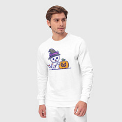 Костюм хлопковый мужской Cat pumpkin, цвет: белый — фото 2