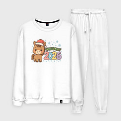 Костюм хлопковый мужской Новогодняя лошадка 2026, цвет: белый