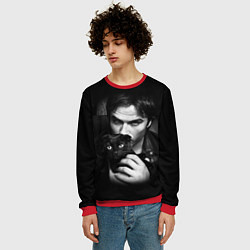 Свитшот мужской Деймон Сальваторе с котом, цвет: 3D-красный — фото 2