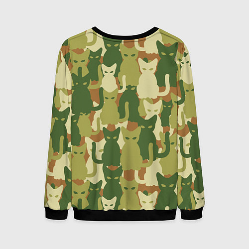 Мужской свитшот Камуфляж- зелёные кошки / 3D-Черный – фото 2