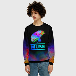 Свитшот мужской Muse: Neon Flower, цвет: 3D-черный — фото 2