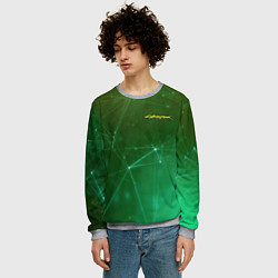 Свитшот мужской Cyberpunk 2077: Green Network, цвет: 3D-меланж — фото 2