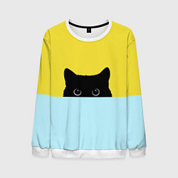 Свитшот мужской Черный котик, цвет: 3D-белый