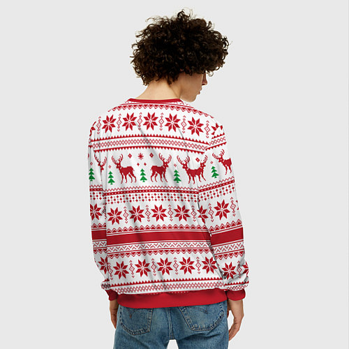 Мужской свитшот Новогодние олени / 3D-Красный – фото 4