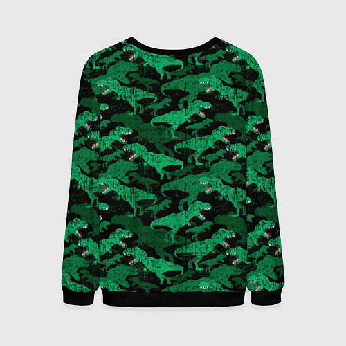 Мужской свитшот Зелёные тираннозавры - камуфляж / 3D-Черный – фото 2