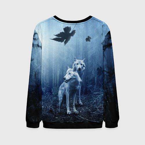 Мужской свитшот Волки в тёмном лесу / 3D-Черный – фото 2