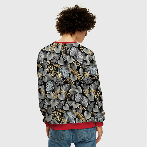 Мужской свитшот Серебряные листочки / 3D-Красный – фото 4