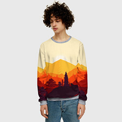 Свитшот мужской Горы закат пейзаж лиса арт, цвет: 3D-меланж — фото 2