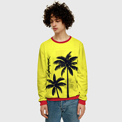 Свитшот мужской Cyberpunk 2077 - Пальмы, цвет: 3D-красный — фото 2