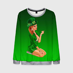 Свитшот мужской Девушка лепрекон в зеленом, цвет: 3D-меланж