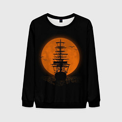 Свитшот мужской Корабль и луна, цвет: 3D-черный