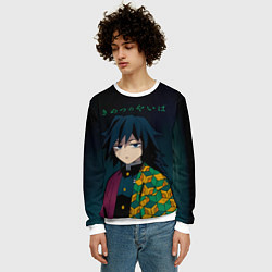 Свитшот мужской Гию Томиока Kimetsu no Yaiba, цвет: 3D-белый — фото 2