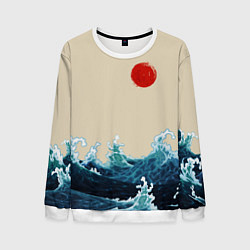 Свитшот мужской Японский Стиль Волны и Солнце, цвет: 3D-белый