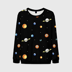 Свитшот мужской Планеты в космосе, цвет: 3D-черный