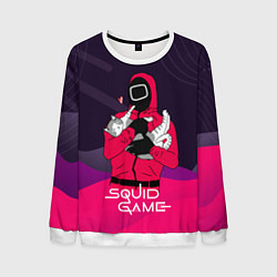 Свитшот мужской Игра в кальмара - с милым котиком, цвет: 3D-белый