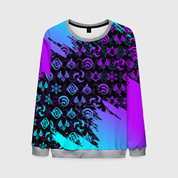 Свитшот мужской GENSHIN NEON PATTERN SYMBOL НЕОН ЭМБЛЕМЫ, цвет: 3D-меланж