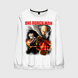 Свитшот мужской Сайтама и Генос One Punch-Man, цвет: 3D-белый