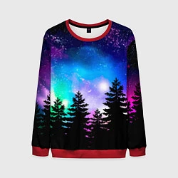 Свитшот мужской Космический лес, елки и звезды, цвет: 3D-красный