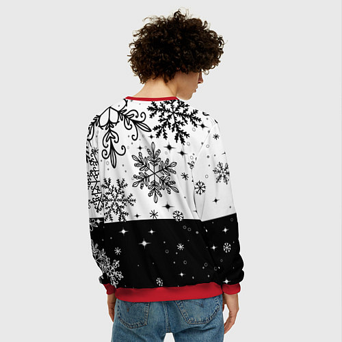 Мужской свитшот Новогодний кот в колпаке Санты / 3D-Красный – фото 4