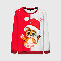 Свитшот мужской НОВЫЙ ГОД ТИГР СНЕЖИНКИ, цвет: 3D-красный