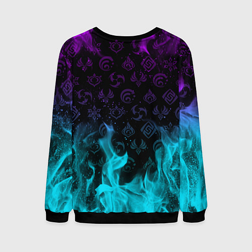 Мужской свитшот GENSHIN IMPACT ГЕРОИНИ В НЕОНОВОМ ОГНЕ NEON FIRE / 3D-Черный – фото 2