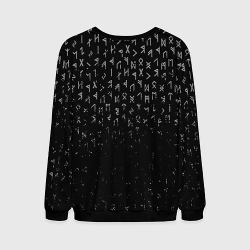 Мужской свитшот МЕТАЛЛИЧЕСКИЕ РУНЫ, БРЫЗГИ КРАСОК / 3D-Черный – фото 2