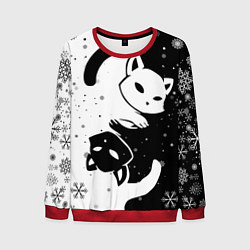 Свитшот мужской Новогодние два кота кувыркаются, цвет: 3D-красный