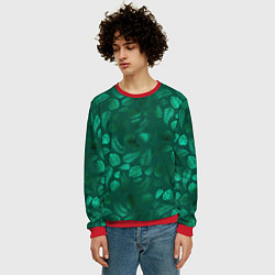 Свитшот мужской Яркие зеленые листья, цвет: 3D-красный — фото 2