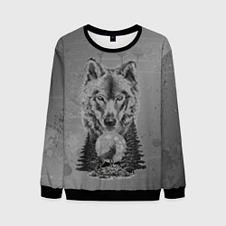 Свитшот мужской Волк в лесу!, цвет: 3D-черный