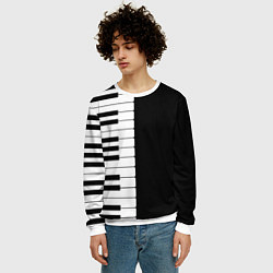 Свитшот мужской Черно-Белое Пианино Piano, цвет: 3D-белый — фото 2